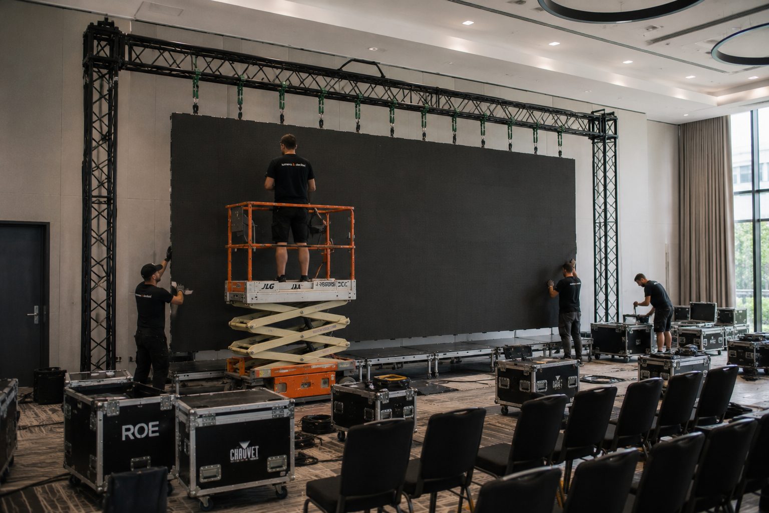 Montage d'un mur LED en salle de conférence