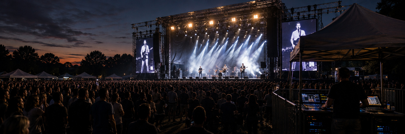 Concert en plein air — scène, son et lumière